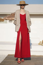 Red Chiffon Fitted Maxi Dress