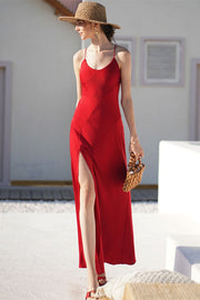 Red Chiffon Fitted Maxi Dress