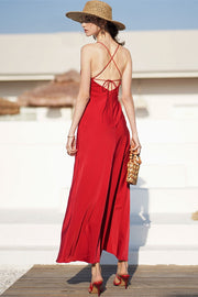 Red Chiffon Fitted Maxi Dress