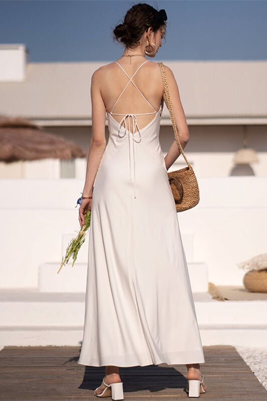 White Chiffon Fitted Maxi Dress