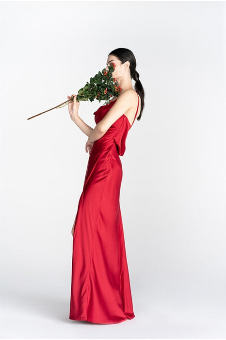 Red Long Slip Dress with Slit