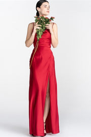 Red Long Slip Dress with Slit