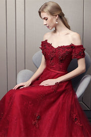 Red Off the Shoulder Long Evening Dress