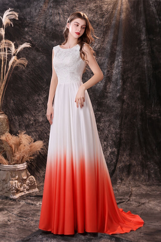 Sleeveless Orange Ombre Chiffon Long Bridesmaid Dress Ombre / US 8