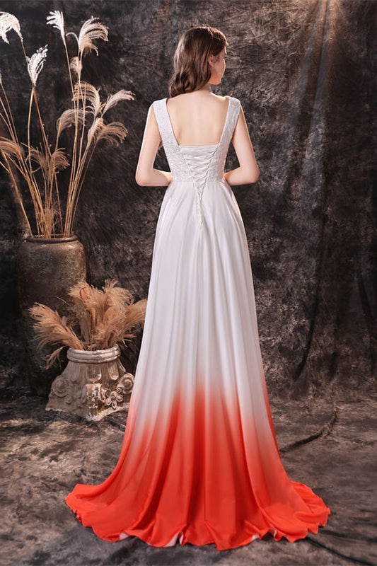 Sleeveless Orange Ombre Chiffon Long Bridesmaid Dress Ombre / US 8 Sleeveless Orange Ombre Chiffon Long Bridesmaid Dress Ombre / US 8