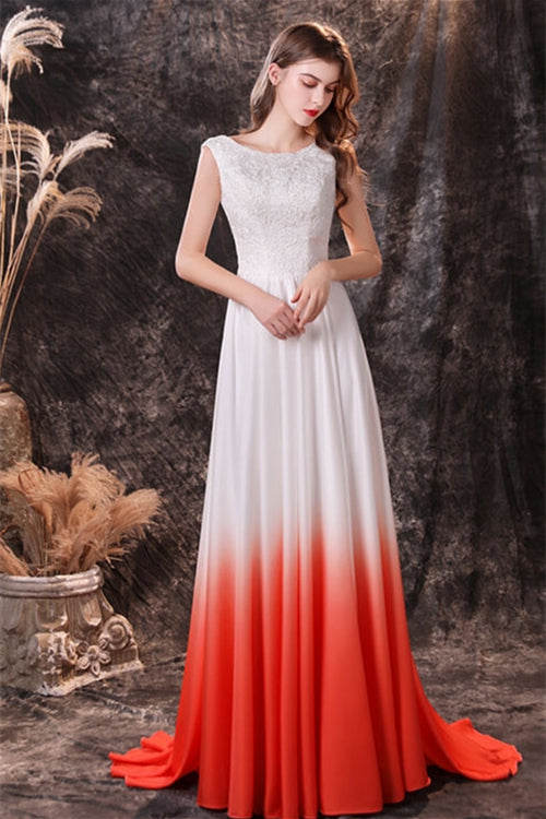 Sleeveless Orange Ombre Chiffon Long Bridesmaid Dress