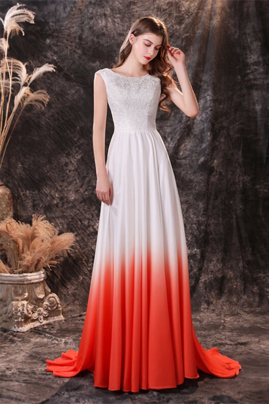 Sleeveless Orange Ombre Chiffon Long Bridesmaid Dress Ombre / US 8