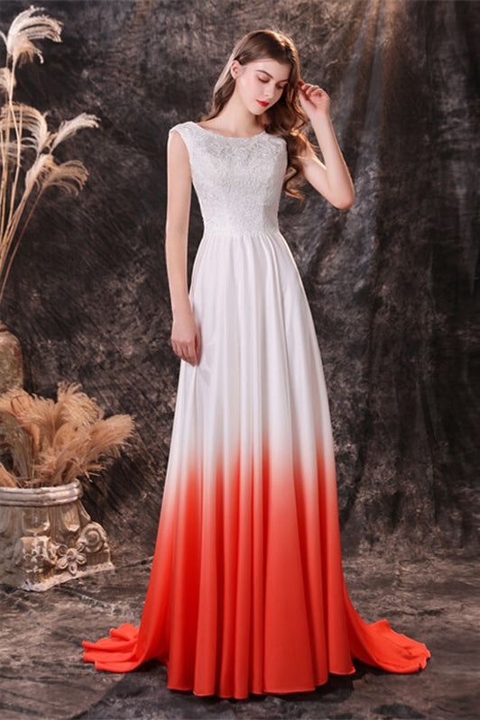 Sleeveless Orange Ombre Chiffon Long Bridesmaid Dress