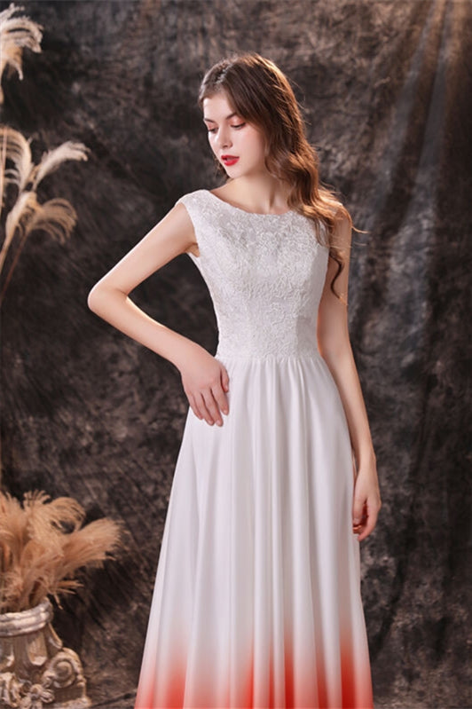 Sleeveless Orange Ombre Chiffon Long Bridesmaid Dress Ombre / US 8
