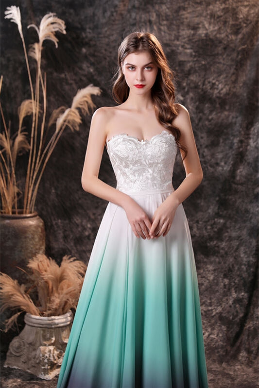 Sweetheart Green Ombre Chiffon Long Bridesmaid Dress