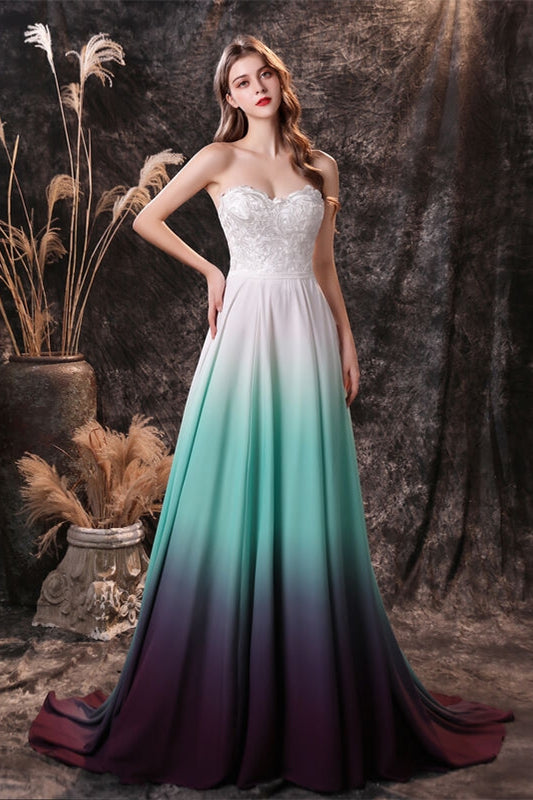 Sweetheart Green Ombre Chiffon Long Bridesmaid Dress Ombre / Custom Size