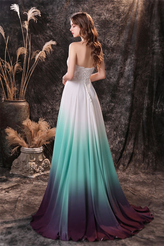 Sweetheart Green Ombre Chiffon Long Bridesmaid Dress Ombre / Custom Size