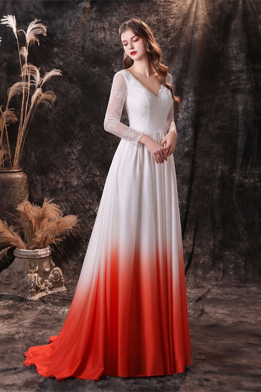 Long Sleeves Orange Ombre Chiffon Long Bridesmaid Dress Ombre / Custom Size Long Sleeves Orange Ombre Chiffon Long Bridesmaid Dress Ombre / Custom Size