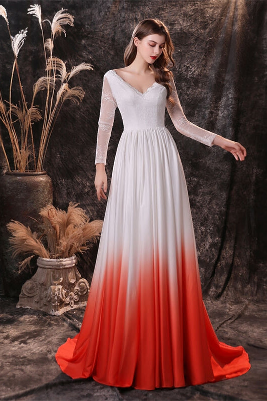 Long Sleeves Orange Ombre Chiffon Long Bridesmaid Dress Ombre / Custom Size