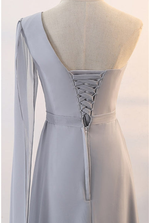 Grey Chiffon Long Mismatched Bridesmaid Dresses Grey / US 10 / B Grey Chiffon Long Mismatched Bridesmaid Dresses Grey / US 10 / B