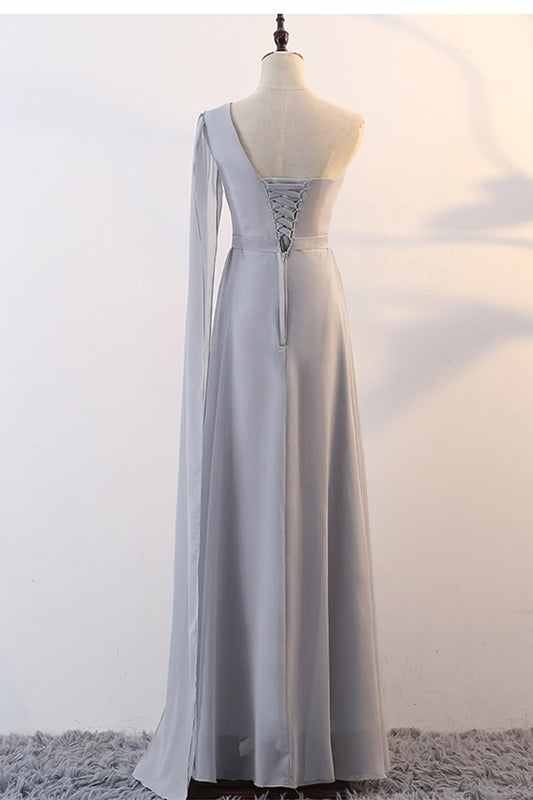 Grey Chiffon Long Mismatched Bridesmaid Dresses Grey / US 10 / B Grey Chiffon Long Mismatched Bridesmaid Dresses Grey / US 10 / B