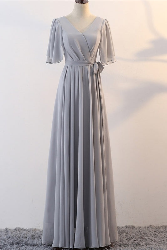 Grey Chiffon Long Mismatched Bridesmaid Dresses