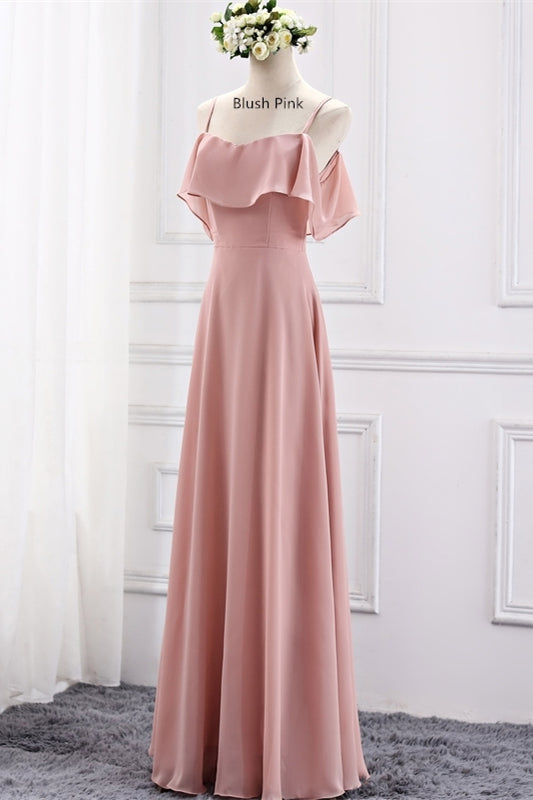 Straps Blush Pink Chiffon Long Bridesmaid Dress