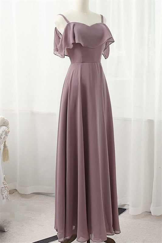 Straps Blush Pink Chiffon Long Bridesmaid Dress Brown / US 14 Straps Blush Pink Chiffon Long Bridesmaid Dress Brown / US 14