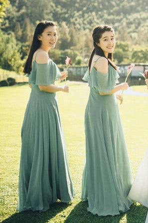 Straps Blush Pink Chiffon Long Bridesmaid Dress