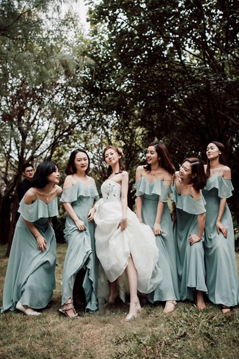 Straps Blush Pink Chiffon Long Bridesmaid Dress