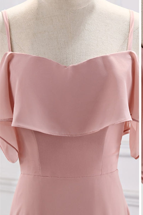 Straps Blush Pink Chiffon Long Bridesmaid Dress | Joyofdress Straps Blush Pink Chiffon Long Bridesmaid Dress | Joyofdress