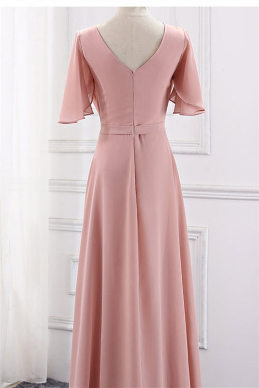 blush pink maid of honor dress Blush Pink Chiffon Long Mismatch Bridesmaid Dresses Blush Pink / US 2 / B