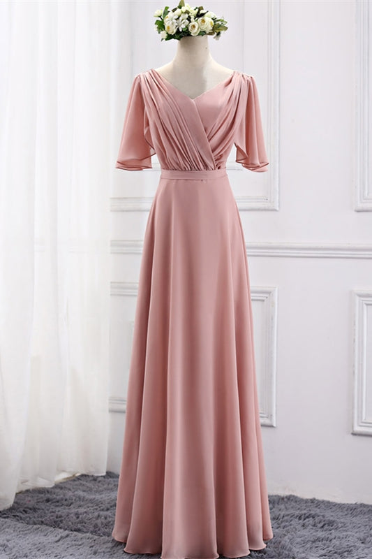 blush bridesmaid dresses long Pink Chiffon Mismatch Blush Pink / US 4 / A item size:S Satin Tipped Slip Dress Fully Lined sexy bridesmaid dresses