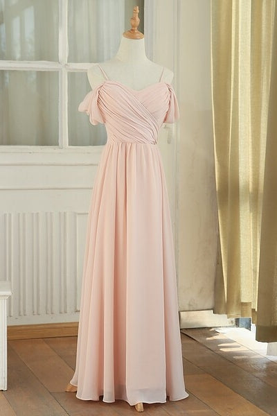 Blush pink off shop shoulder bridesmaid dress