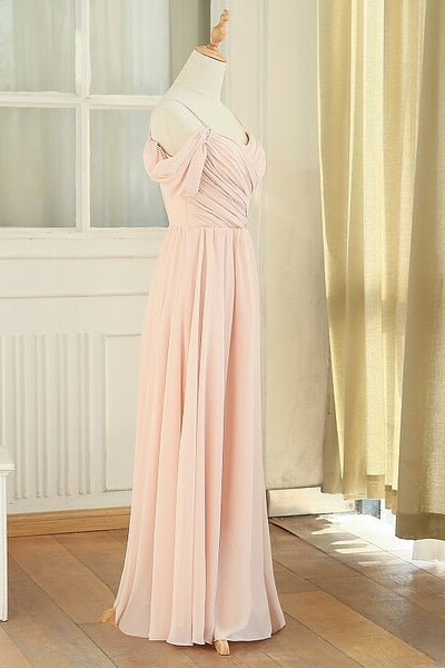 Off the Shoulder Blush Pink Bridesmaid Dress