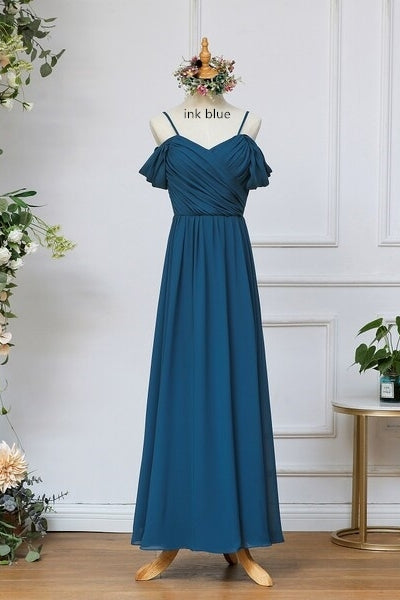 Off the Shoulder Ink Blue Bridesmaid Dress