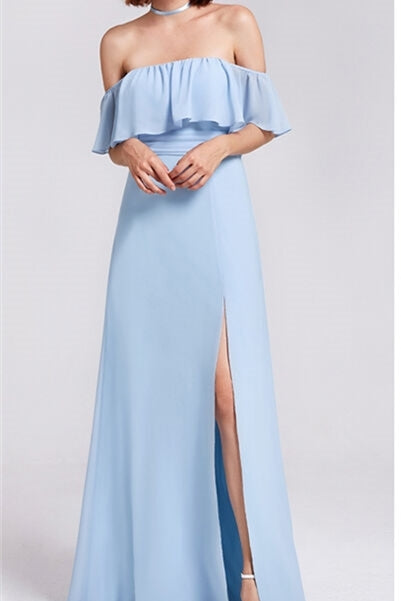 Princess Off the Shoulder Blue Bridesmaid Dress