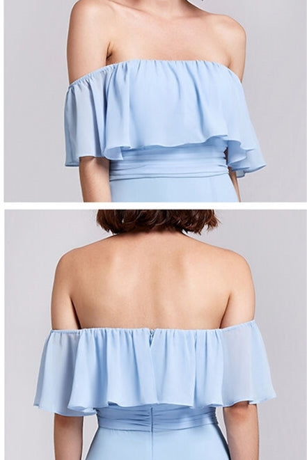 Princess Off the Shoulder Blue Bridesmaid Dress