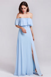 Princess Off the Shoulder Blue Bridesmaid Dress