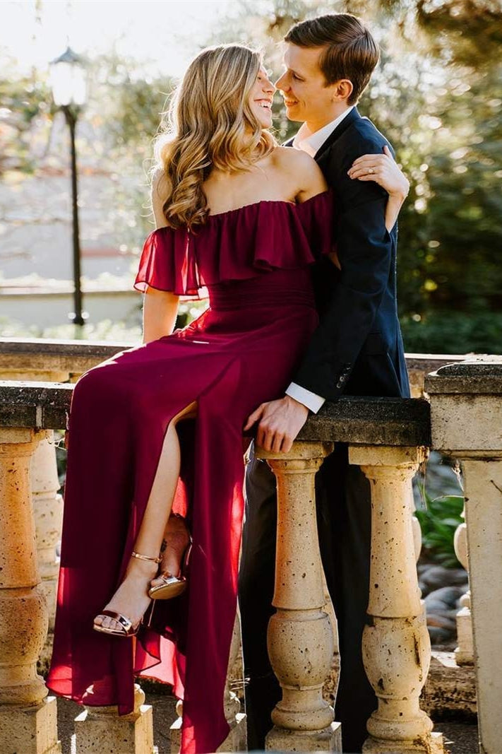 Princess Off the Shoulder Burgundy Bridesmaid Dress