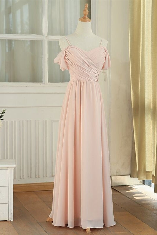 Peach Chiffon Long Mismatched Bridesmaid Dresses