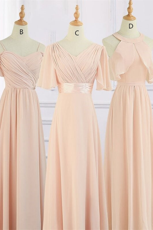 Peach Chiffon Long Mismatched Bridesmaid Dresses