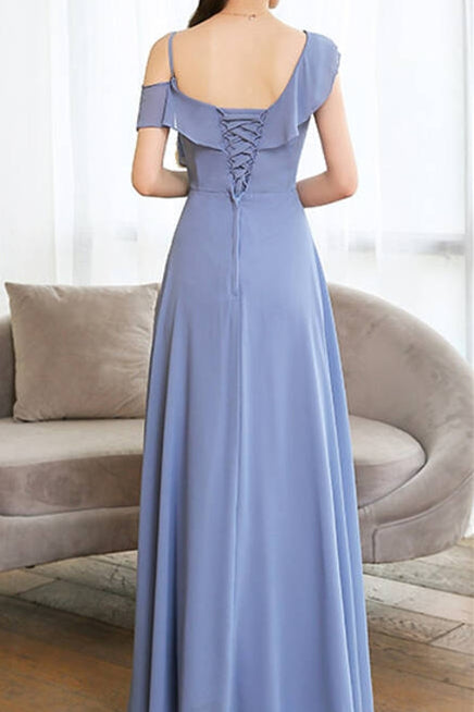 One Shoulder Blue Long Bridesmaid Dress