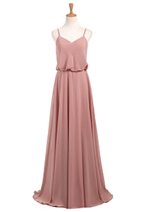 Blush Pink Chiffon A-line Long Bridesmaid Dress