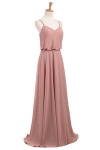 Blush Pink Chiffon A-line Long Bridesmaid Dress