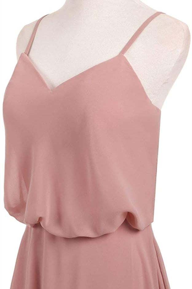 Blush Pink Chiffon A-line Long Bridesmaid Dress