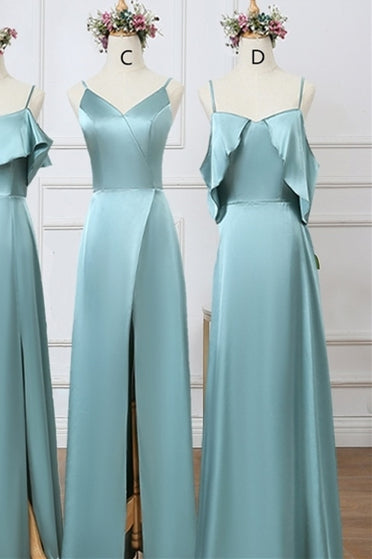 Pale Turquoise Floor Length Mismatched Bridesmaid Dresses