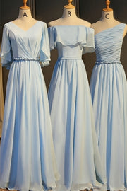 Light Sky Blue Chiffon Mismatched Bridesmaid Dresses