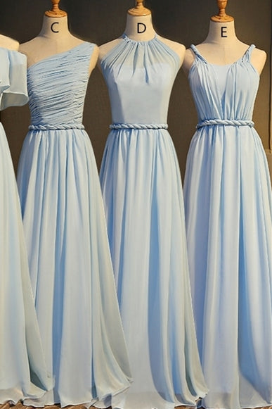 Light Sky Blue Chiffon Mismatched Bridesmaid Dresses