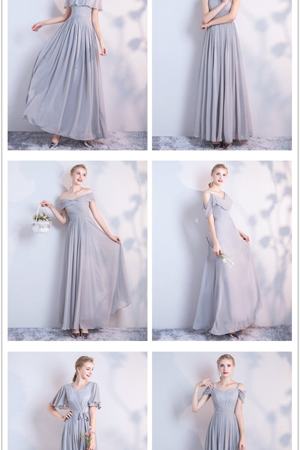 6 Styles Blue Chiffon Long Bridesmaid Dresses