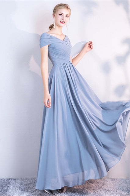 6 Styles Blue Chiffon Long Bridesmaid Dresses
