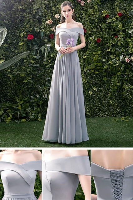 5 Styles Grey Chiffon Long Bridesmaid Dresses