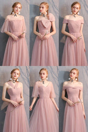 6 Style Blush Pink Tulle Long Mismatch Bridesmaid Dresses