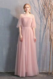 6 Style Blush Pink Tulle Long Mismatch Bridesmaid Dresses