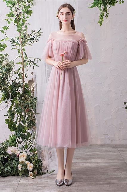 Blush Pink Tulle Midi Mismatched Bridesmaid Dress Blush Pink / US 10 / A